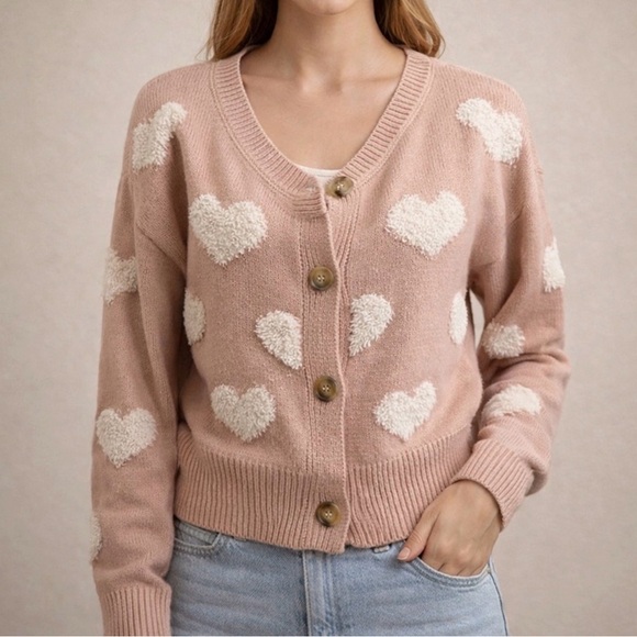 Jackets & Blazers - Blush Cute Hearts Cardigan Medium